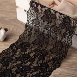 Кружево эластичное, 150 мм × 10 ± 1 м, цвет чёрный