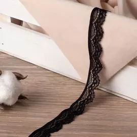 Кружево эластичное, 15 мм × 10 ± 1 м, цвет чёрный