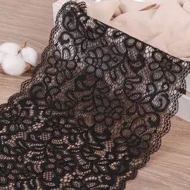 Кружевная эластичная ткань, 220 мм, 2.7±0.5 м, черная