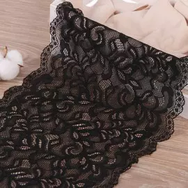 Кружевная эластичная ткань, 215 мм, 2.7±0.5 м, черная