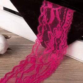 Кружево эластичное, 55 мм × 10 ± 1 м, цвет малиновый