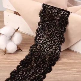 Кружево эластичное, 70 мм × 9 ± 0,5 м, цвет чёрный