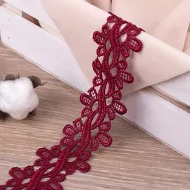 Кружево гипюровое, 45 мм × 6,8 ± 1 м, цвет бордовый