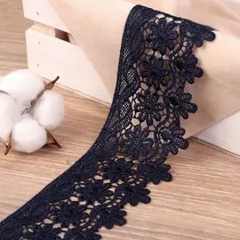 Кружево гипюровое, 65 мм, 6.8±0.5 м, цвет темно-синий