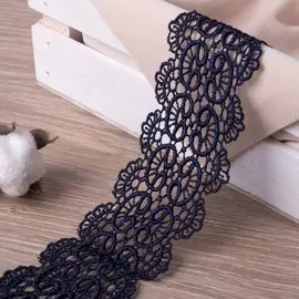 Кружево гипюровое, 65 мм, 6.8±0.5 м, цвет темно-синий