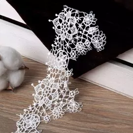 Кружево гипюровое, 70 мм × 9 ± 0,5 м, цвет кипенно-белый