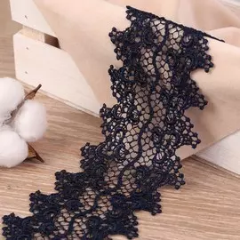 Кружево гипюровое, 80 мм × 6,5 ± 0,5 м, цвет тёмно-синий