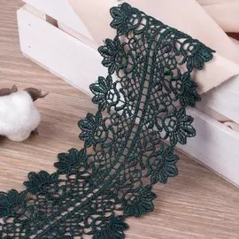 Кружево гипюровое, 80 мм × 6,5 ± 0,5 м, цвет изумрудный