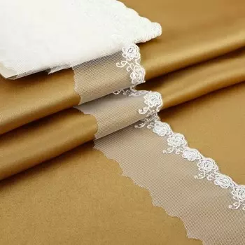 Кружево на сетке, 60 мм 9 ± 0,5 м, цвет белый