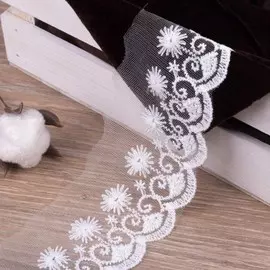 Кружево на сетке, 70 мм 9 ± 0,5 м, цвет белый