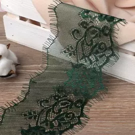 Кружево реснички, 110 мм × 9 ± 1 м, в бобине 3 шт по 3 м, цвет изумрудный