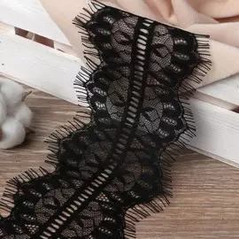 Кружево реснички, 85 мм, 9±0.5 м, в бобине 3 шт. по 3 м, черное