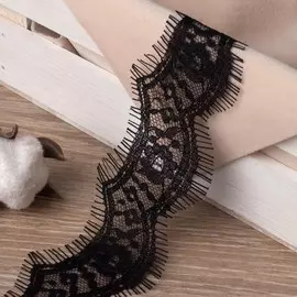 Кружево реснички, 45 мм × 9 ± 0,5 м, в бобине 3 шт по 3 м, цвет чёрный