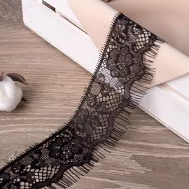 Кружево реснички, 50 мм × 9 ± 0,5 м, в бобине 3 шт по 3 м, цвет чёрный