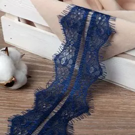 Кружево реснички, 75 мм × 9 ± 1 м, в бобине 3 шт по 3 м, цвет синий