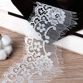 Кружево реснички, 85 мм × 9 ± 1 м, в бобине 3 шт по 3 м, цвет кипенно-белый