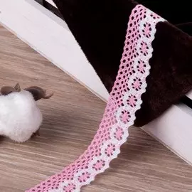 Кружево вязаное, 20 мм × 15 ± 1 м, цвет розовый/белый