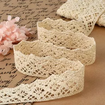 Кружево вязаное, с люрексом, 34 мм 10 ± 1 м, цвет бежевый