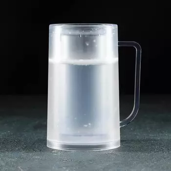 Пивная кружка, 380 мл, охлаждающая, пластик, прозрачная