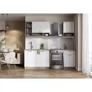 Кухонный гарнитур 1600 рица, 1600х600х2092, крафт серый/белый