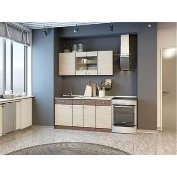 Кухонный гарнитур шимо 1500, ясень шимо темный/светлый