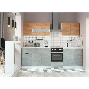 Кухонный гарнитур солви, 2000х600, дуб бунратти/цемент