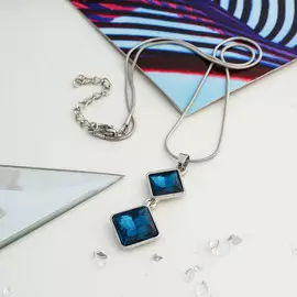 Кулон colour ocean blue, ромб, морской в серебре, 45см