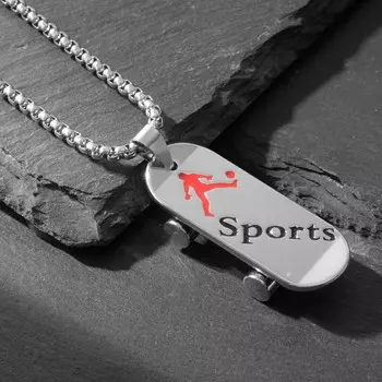 Кулон sports футболист, скейт, цвет черно-красный в серебре, 70см