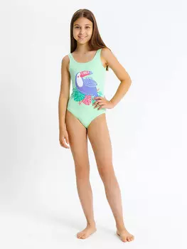 Купальник для девочек светло-салатовый с птичкой