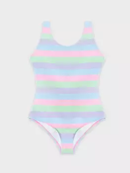 Купальник для девочек в разноцветную горизонтальную полоску