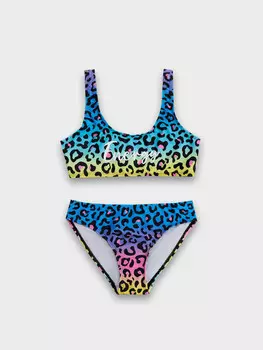 Купальник для девочек с анималистичным принтом и надписью