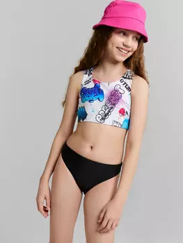 Купальный костюм для девочек черный с принтом