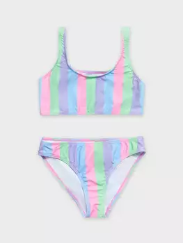 Купальный костюм для девочек в вертикальную разноцветную полоску