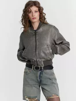 Куртка женская кожаная серая