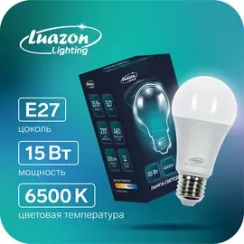 Лампа светодиодная luazon lighting, a60, 15 вт, e27, 1350 лм, 6500 к, свечение холодное белое