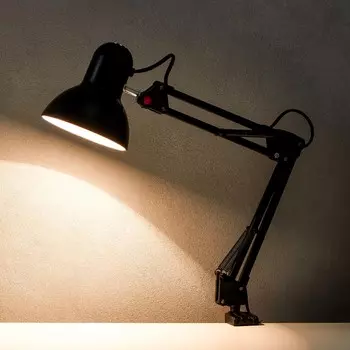 Лампа настольная е27, на зажиме (220в) черная, h=55 (811) risalux