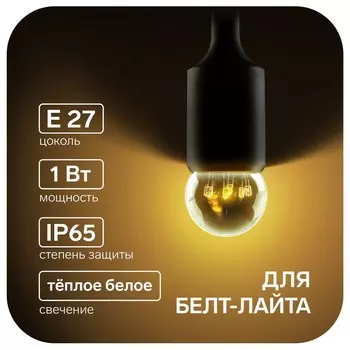 Лампа светодиодная, 6 led, g45, е27, 1 вт, для белт-лайта, набор 10 шт, свечение теплое белое