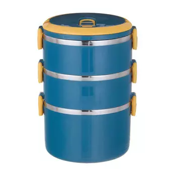 Ланч-бокс, 1.65 л, 3 уровня, сохраняет тепло 2 ч, нержавеющая сталь, синий