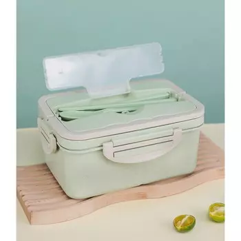 Ланч-бокс в школу take it easy, 1 л, с приборами, 20137 см, пшеничная солома, зеленый