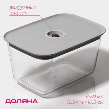Контейнер для еды с вакуумным клапаном доляна, пластик, 1.45 л, 19.51410.5 см, прозрачный