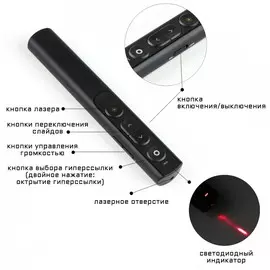 Лазерная указка-презентер, от батарейки ааа, 2.4 g, 30 метров, 650 нм, дальность лазера 200 м, черная