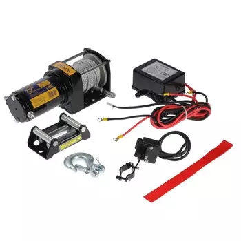 Лебедка электрическая тундра, 12/24v, 2500 lb (1.1 т), 1.2 л.с., до 3.3 м/мин, 4.8 мм х 12 м