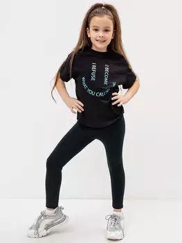 Легинсы для девочек черные с принтом