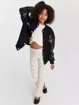 Легинсы для девочек кремовые с цветочным принтом