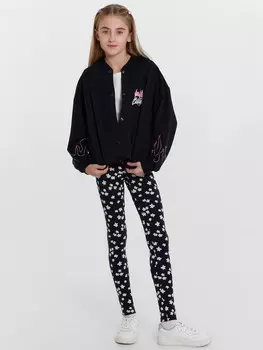 Легинсы для девочек темно-синие в белые цветочки