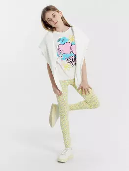 Легинсы для девочек желтые в цветочек