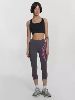 Легинсы спортивные женские серые с принтом