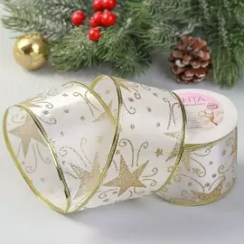 Новый год! лента атласная с металлической нитью