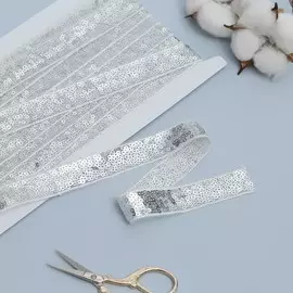 Лента декоративная с пайетками, 2 см, 4,5 ± 0,5 м, цвет серебряный