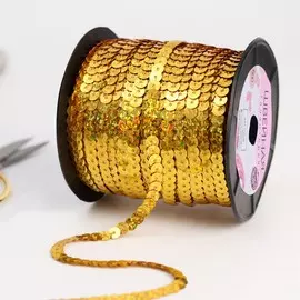 Пайетки на нити, голография, 6 мм, 91±1 м, цвет золотой